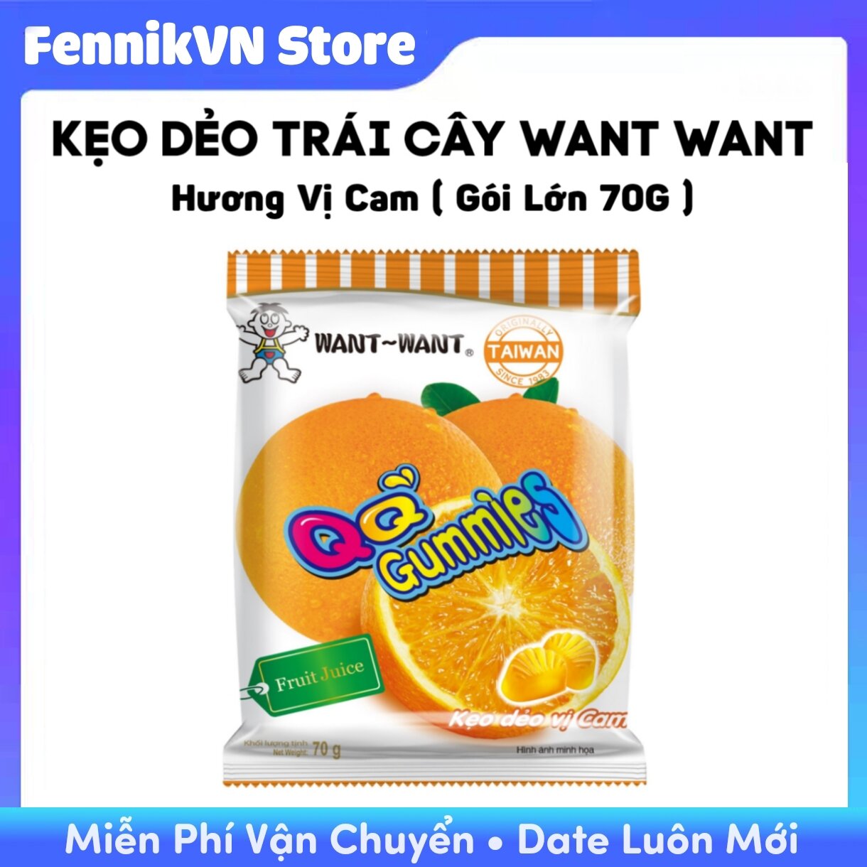 Kẹo dẻo want want qq gummies vị cam 70g