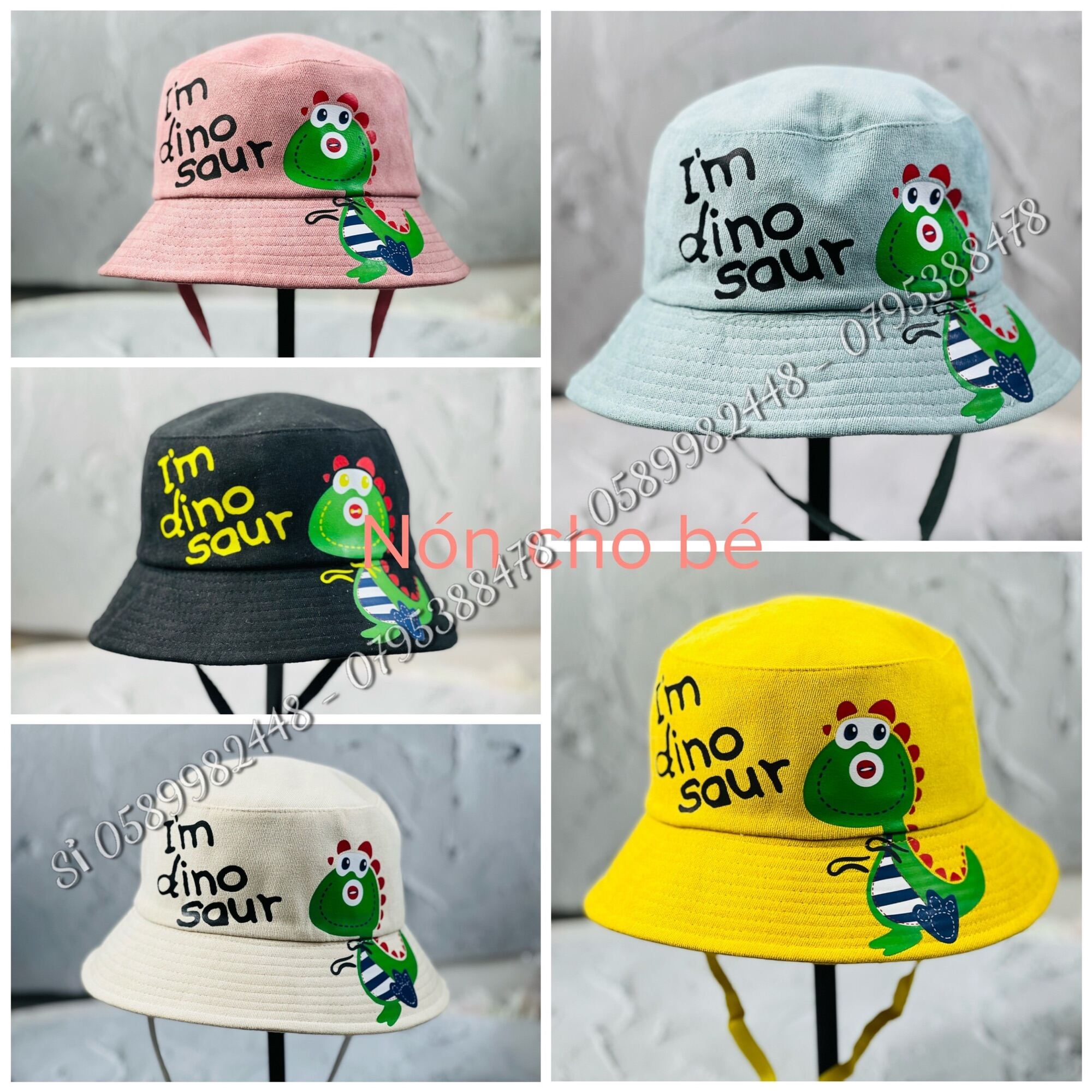 Mũ bo bucket - Nón Tai bèo phối dây khủng Long 🦖 xanh cute cho bé trai bé gái cute 1tuổi đến 5t