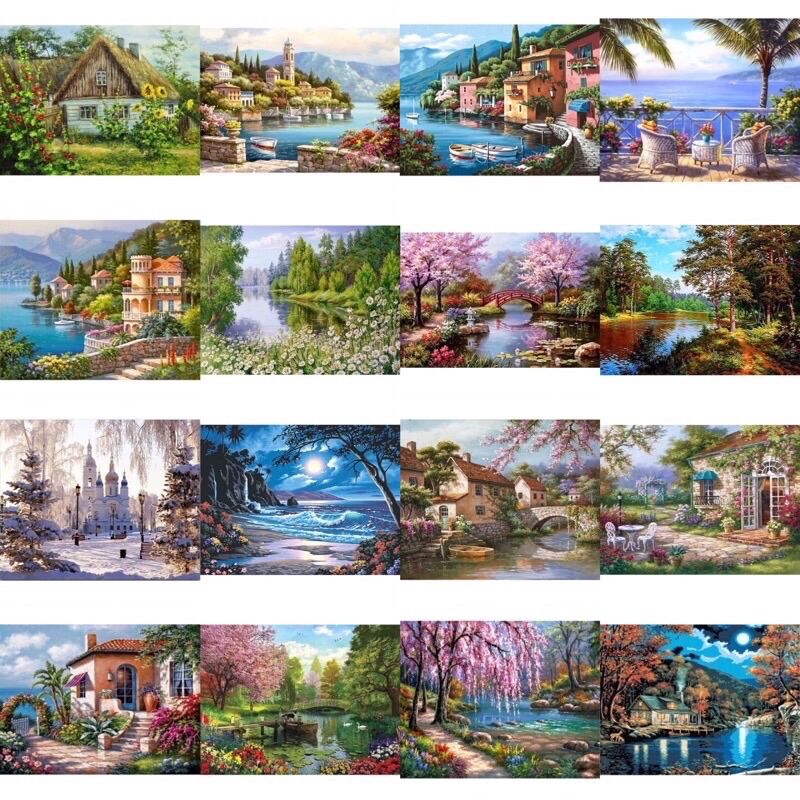 Bộ Tranh Đính Đá 5D Tự Làm 40x30 Hình Phong Cảnh Đa Dạng Tùy Chọn