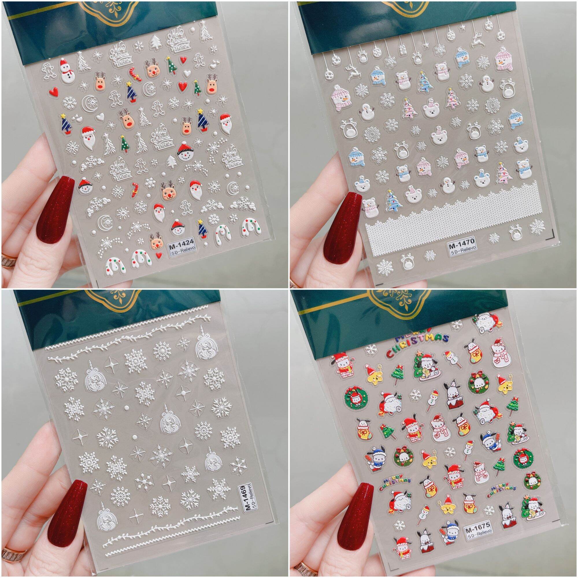 Sticker dán móng tay nail Noel giáng sinh 5D lụa trang trí móng tay