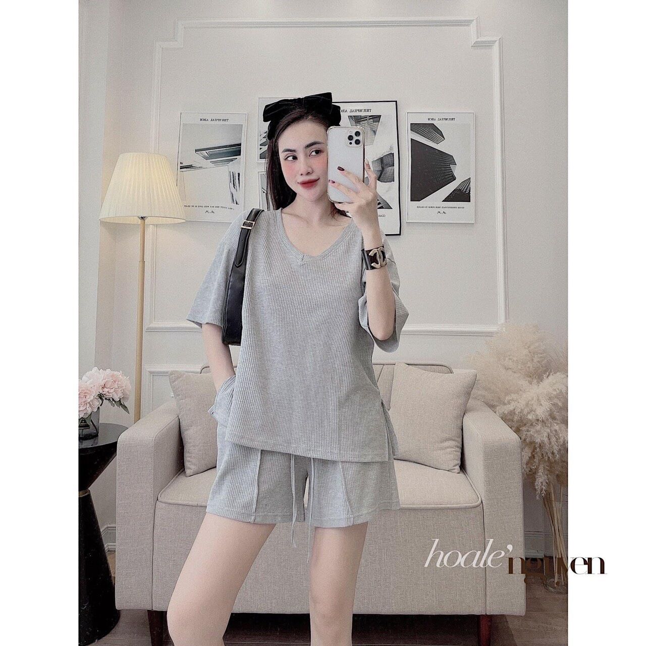 Set áo pull cổ tim trơn diện nhà cho ce