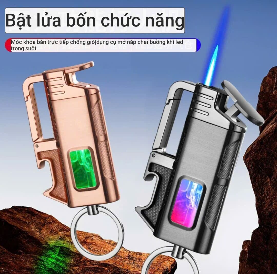 (Shop bán giá sỉ tặng phụ kiện) Bật lửa khè đa năng Bozhong-028. Bốn chức năng, Móc khóa - Chống gió - Khui nắp trai - Bình chứa gas Led, vỏ bằng kim loại xài gas, shop tặng kèm đầu bơm