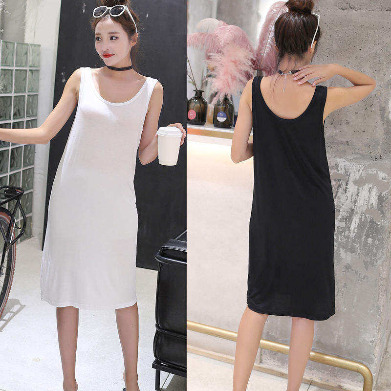 Váy Vest Nữ Dáng Rộng, Váy Dài Vừa Phải, Quần Lót Không Dây, Váy Ngủ Ngoài Trời Cỡ Lớn, Váy Không Tay, Váy Chữ a Màu Trơn