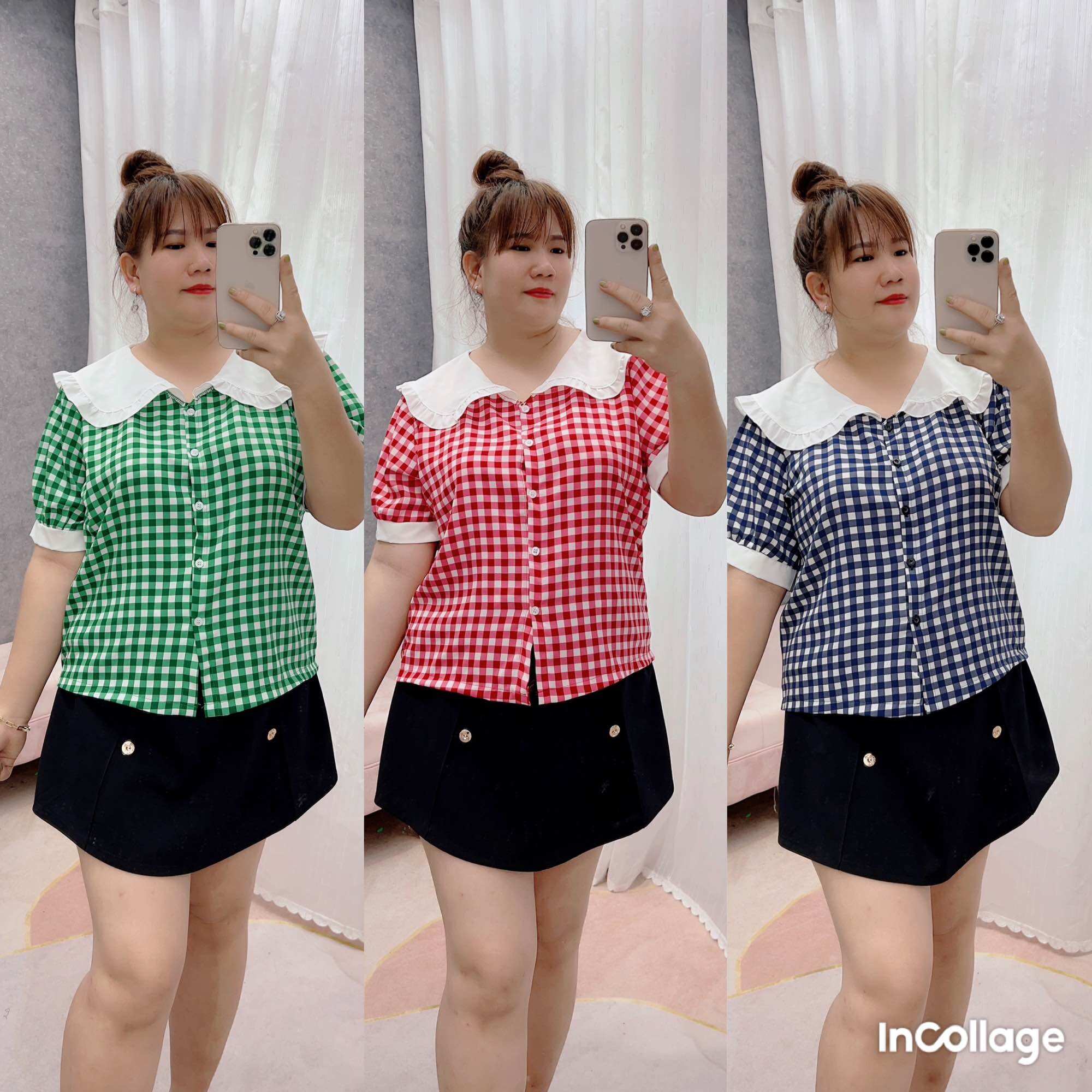 Áo kiểu caro bigsize nữ 68kg đến 95kg