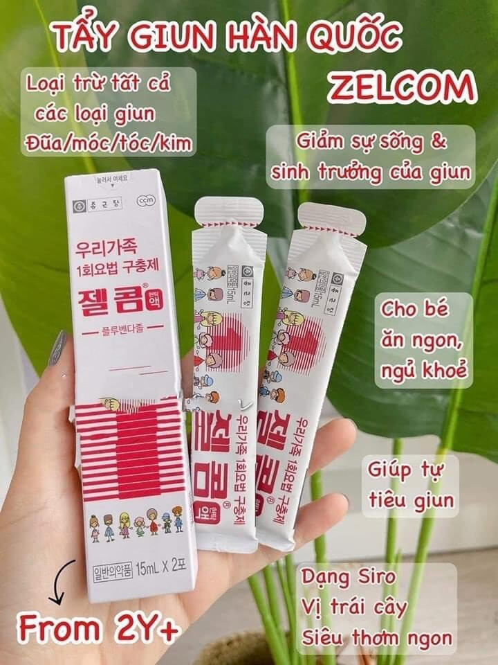 Tẩy giun Zelcom Hàn quốc cho trẻ từ 2 tuổi 1 hộp 2 gói
