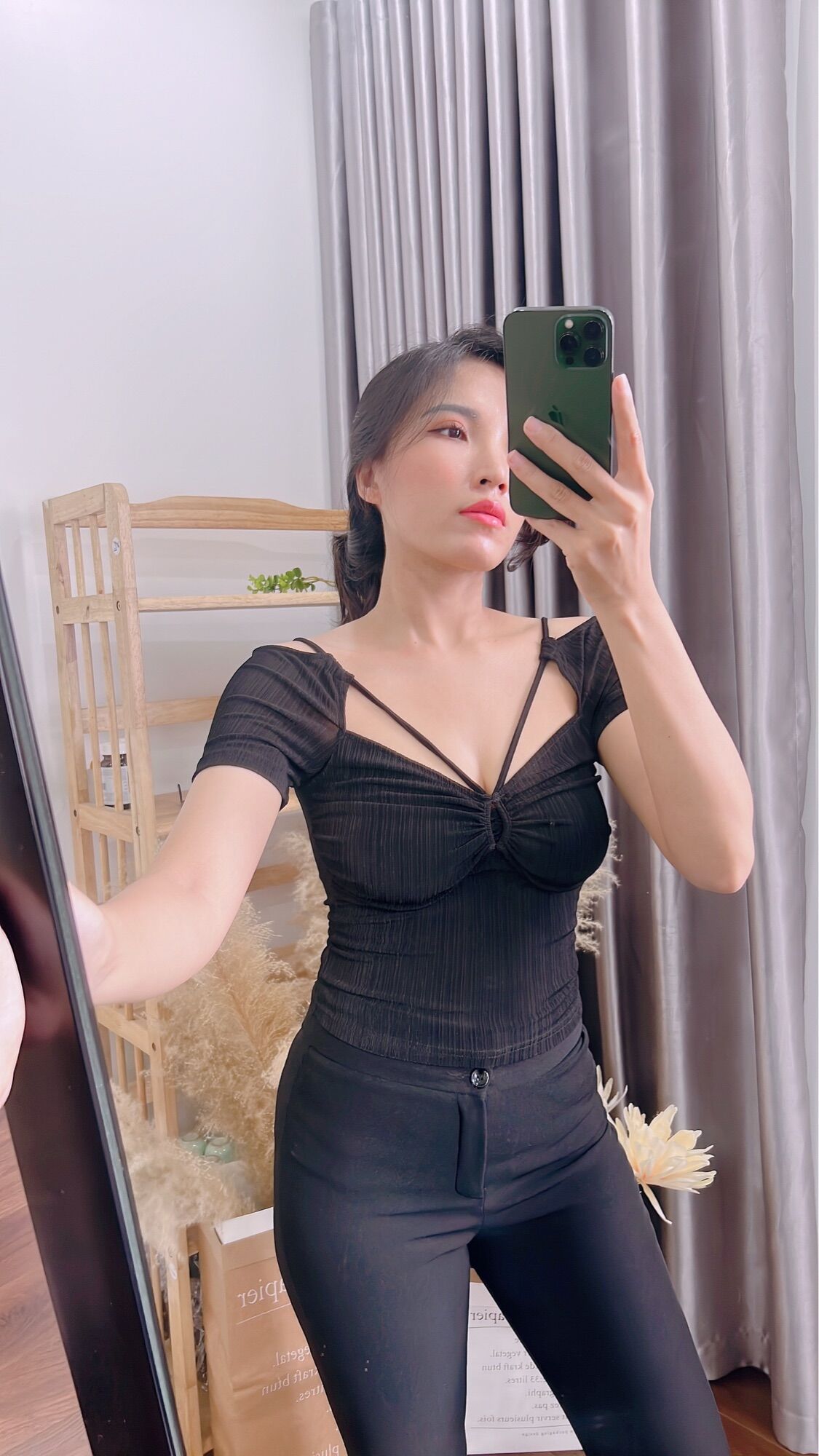 Áo thun cotton dây buộc cổ [ảnh thật]