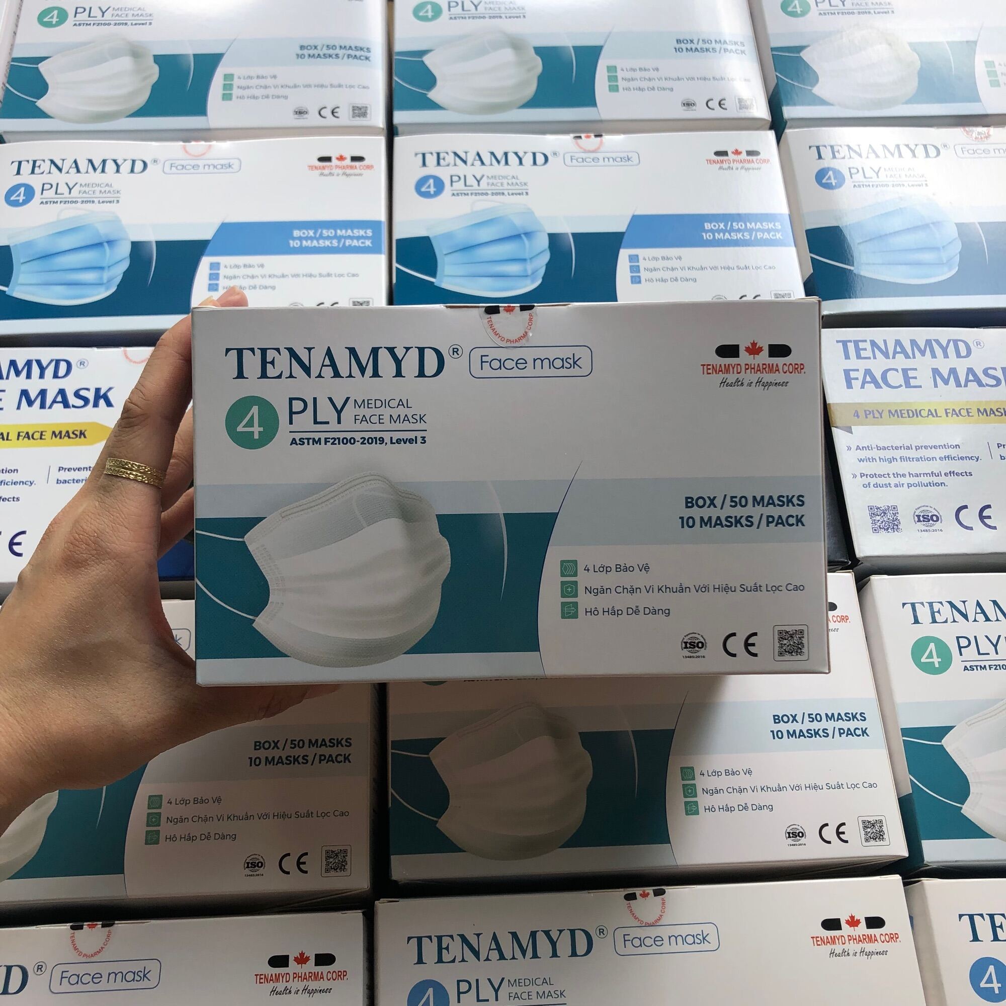 [FREE SHIP] [TENAMYD Chính Hãng] Hộp 50 cái Khẩu Trang Y Tế Tenamyd kháng khuẩn chuẩn CE ASTM 3