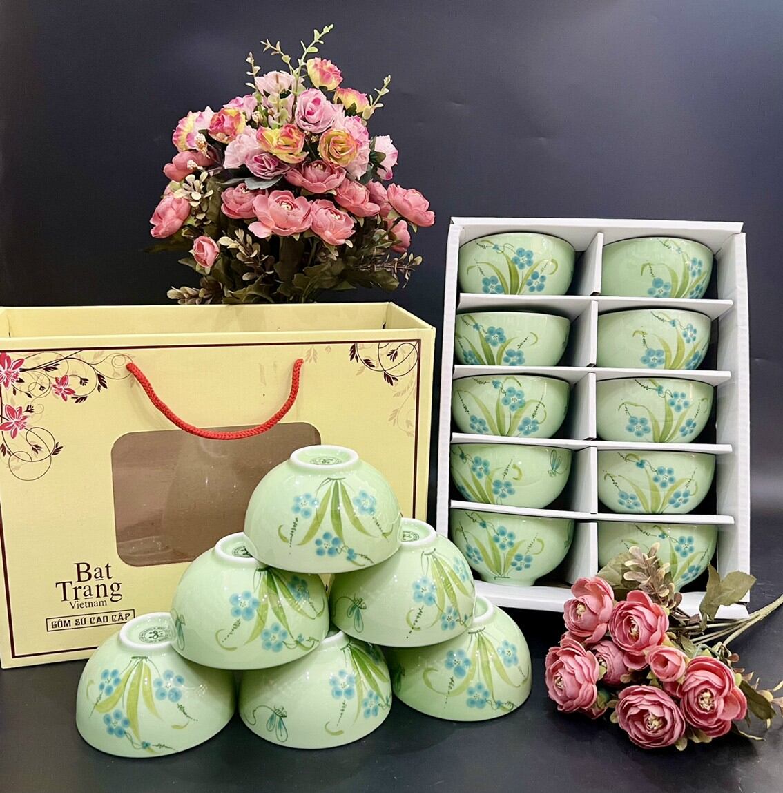 Bộ 10 bát ăn cơm Bát Tràng ( có hộp)