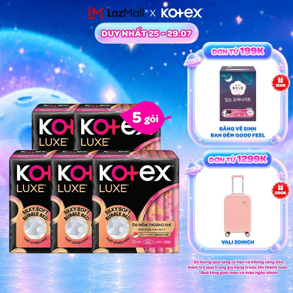 Combo 2/Combo 5/Combo 8/Băng vệ sinh Kotex LUXE Ngày Cánh 23cm 8 miếng