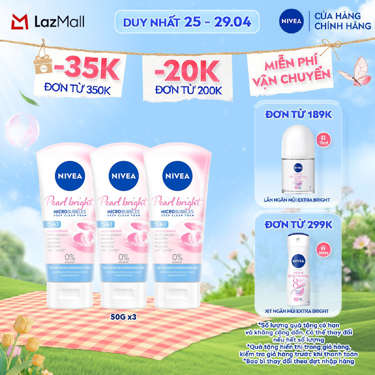 Bộ 3 Sữa Rửa Mặt NIVEA Pearl White Giúp Trắng Da Ngọc Trai (50 g) - 86704x3