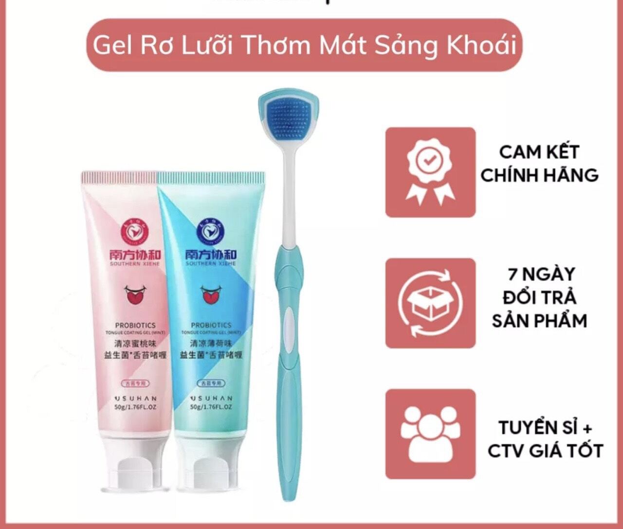Tuýp Gel làm sạch lưỡi TẶNG kèm bàn chải silicon thơm miệng