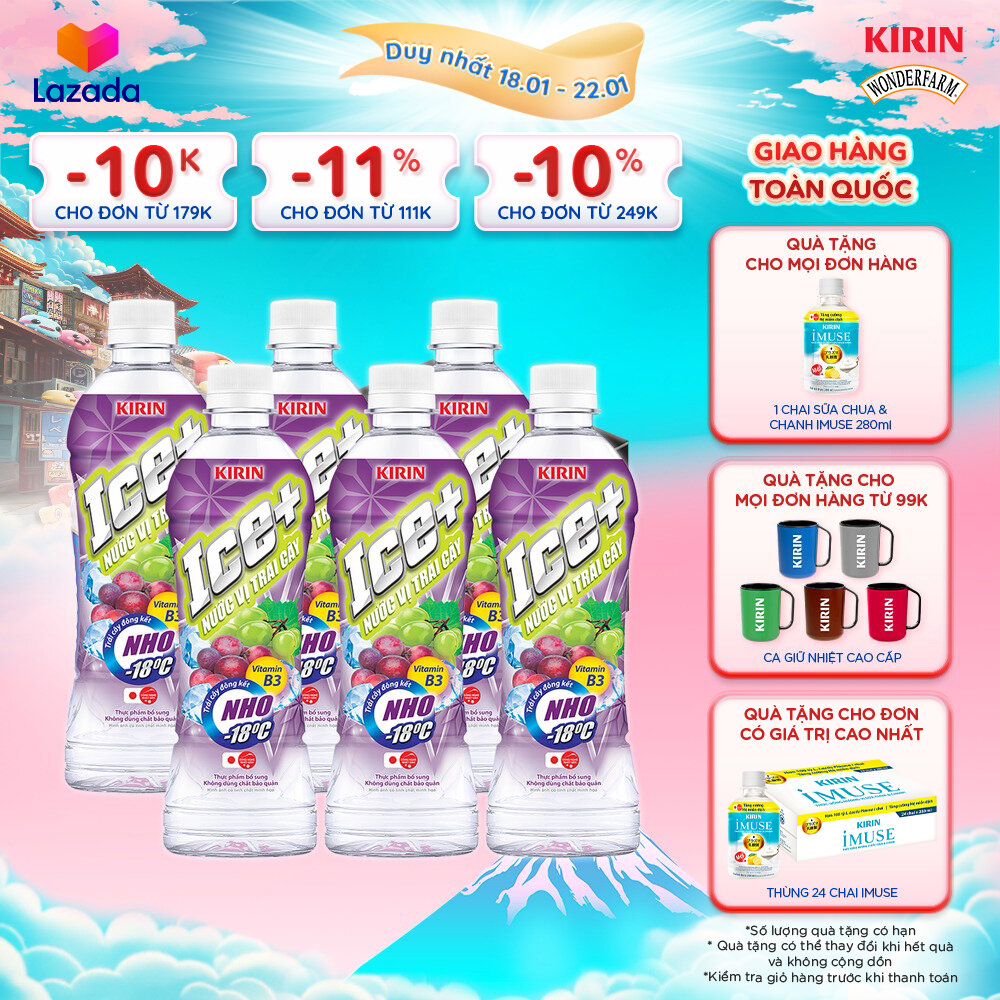   Duy nhất 25.02 - 28.02    Giao hàng toàn quốc  Lốc 6 - Nước Vị Trái Cây KIRIN Ice+ - Nho 490ml 