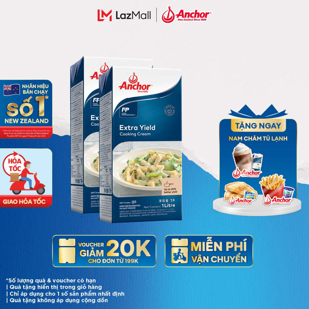 Combo 2 Kem sữa tươi tiệt trùng để nấu ăn Anchor Cooking cream hộp 1 lít