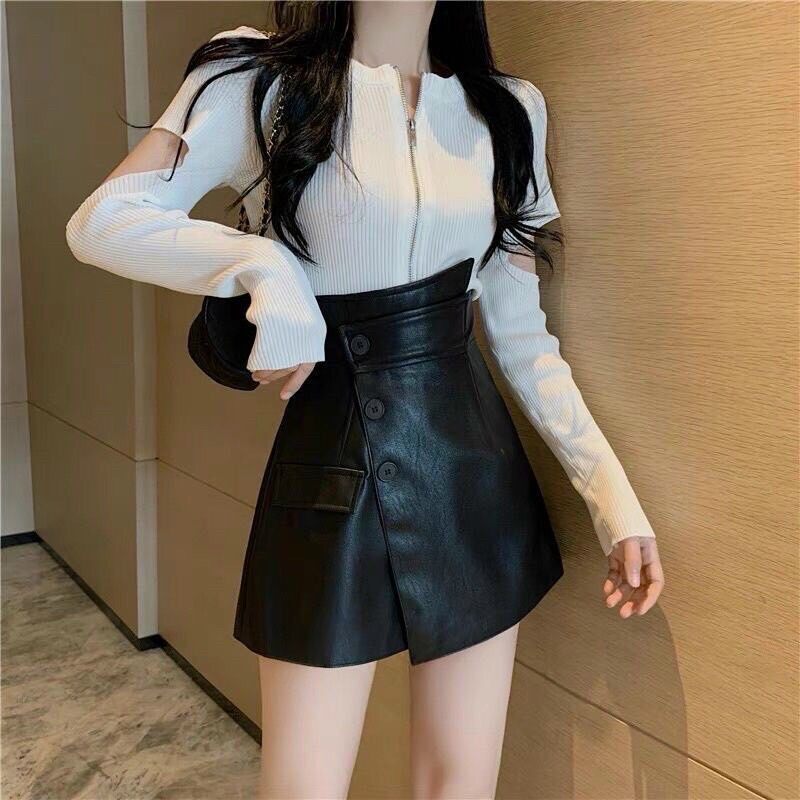 quần váy da phối 3 cúc mới 626