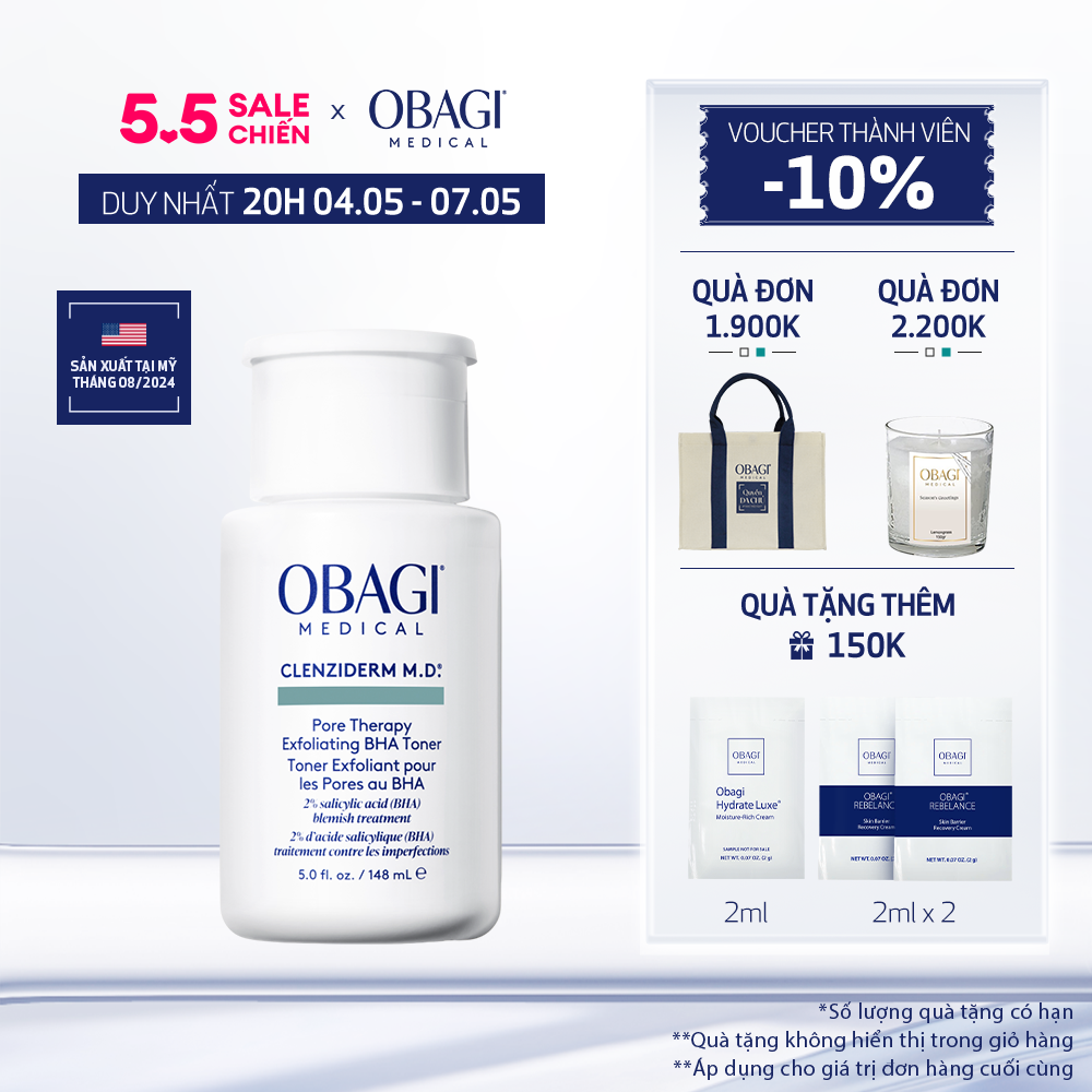 Toner BHA làm sạch mụn và tẩy tế bào chết Obagi Medical Clenziderm M.D. Pore Therapy Exfoliating BHA 148ml