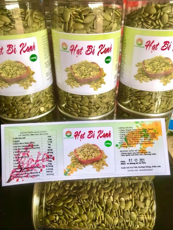 Nhân hạt bí xanh Ấn Độ hũ 500gr, hạt bí xanh hữu cơ tách vỏ nhập khẩu Ấn Độ, hạt dinh dưỡng tốt cho sức khỏe