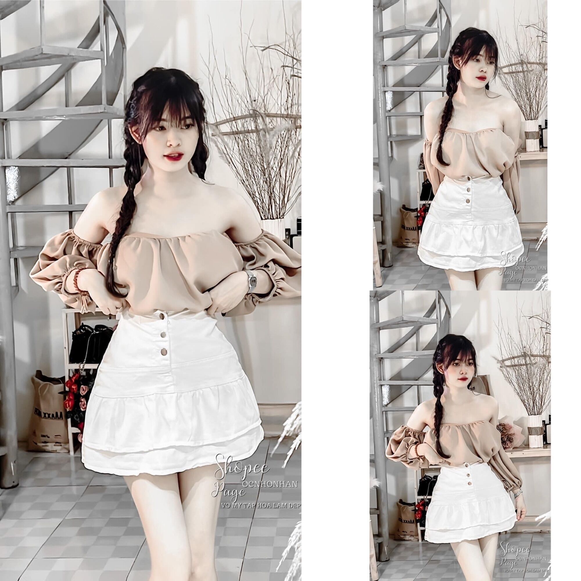 Chân váy kaki 2 tầng nút xinh đẹp
