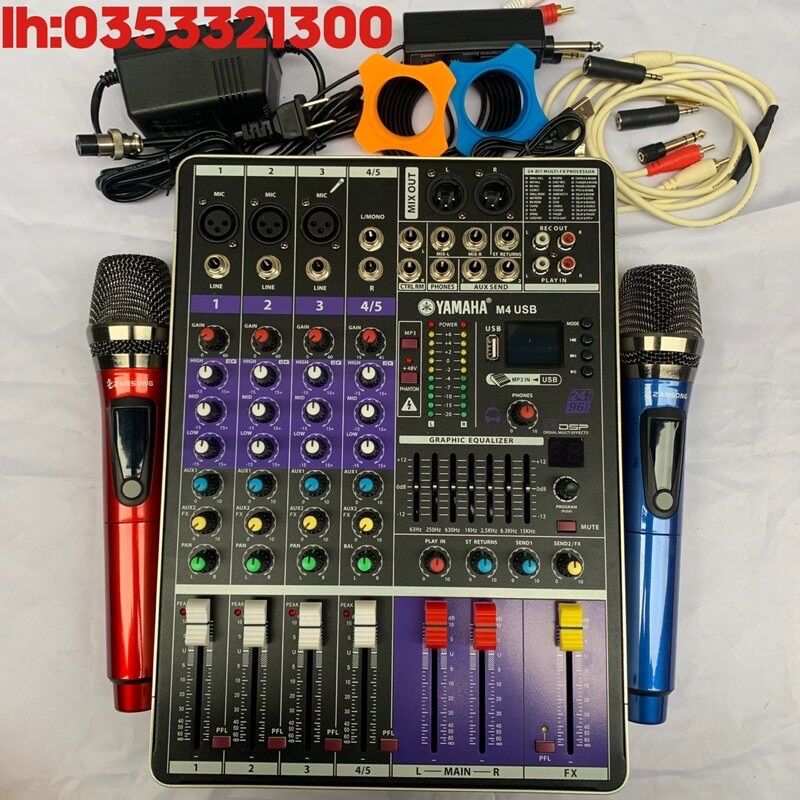 [Siêu Phẩm]Hát Karaoke Gia Đình Và Thu âm livestram Mixer M4 Plus 2022 Kèm Bộ Micro Không Dây V26 ZANSONG Cực Hay bh 2 năm