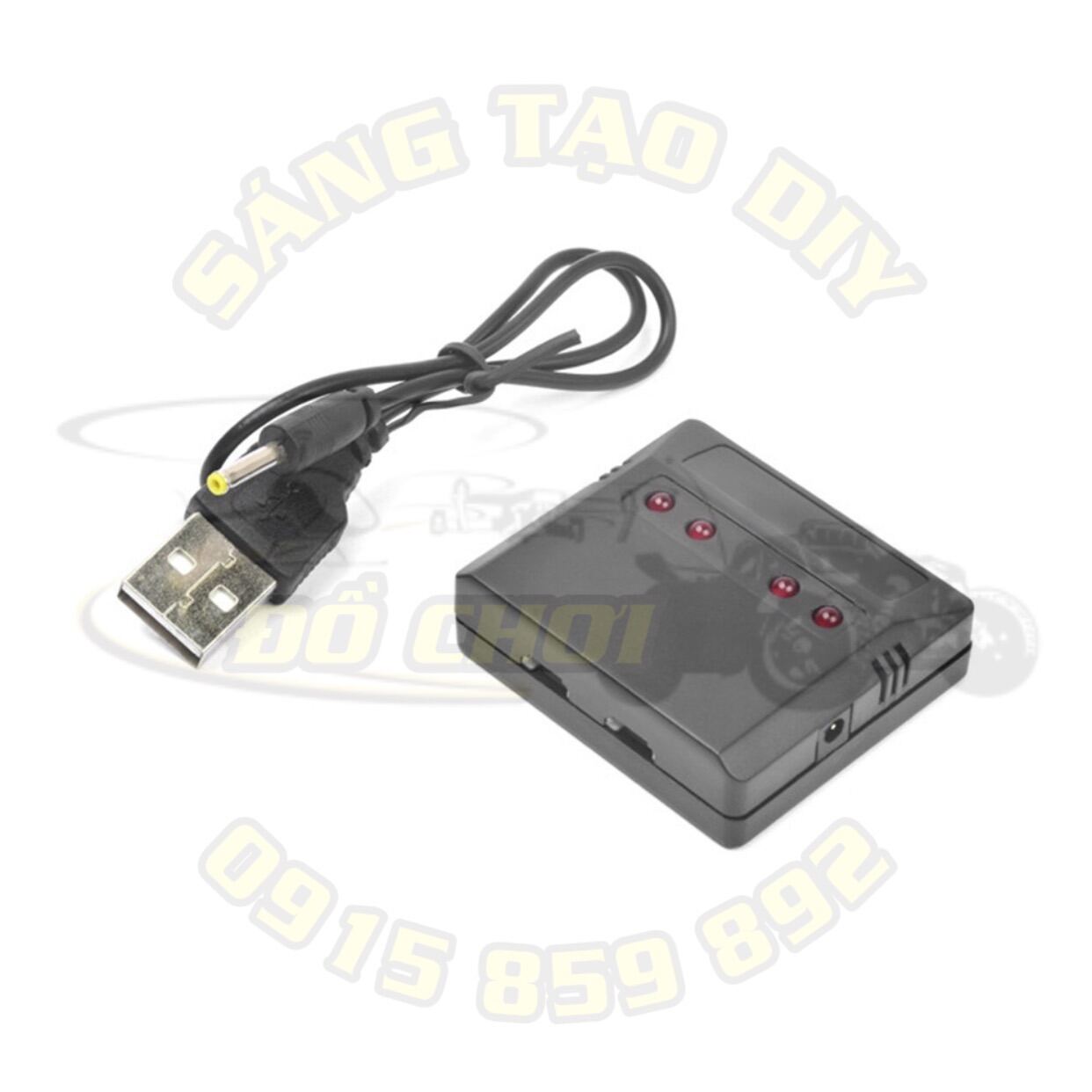 Bộ sạc pin 1s 3.7V 500mA - Sạc được 4 pin cùng một lúc, có đầu cắm sạc qua cổng USB tiện lợi