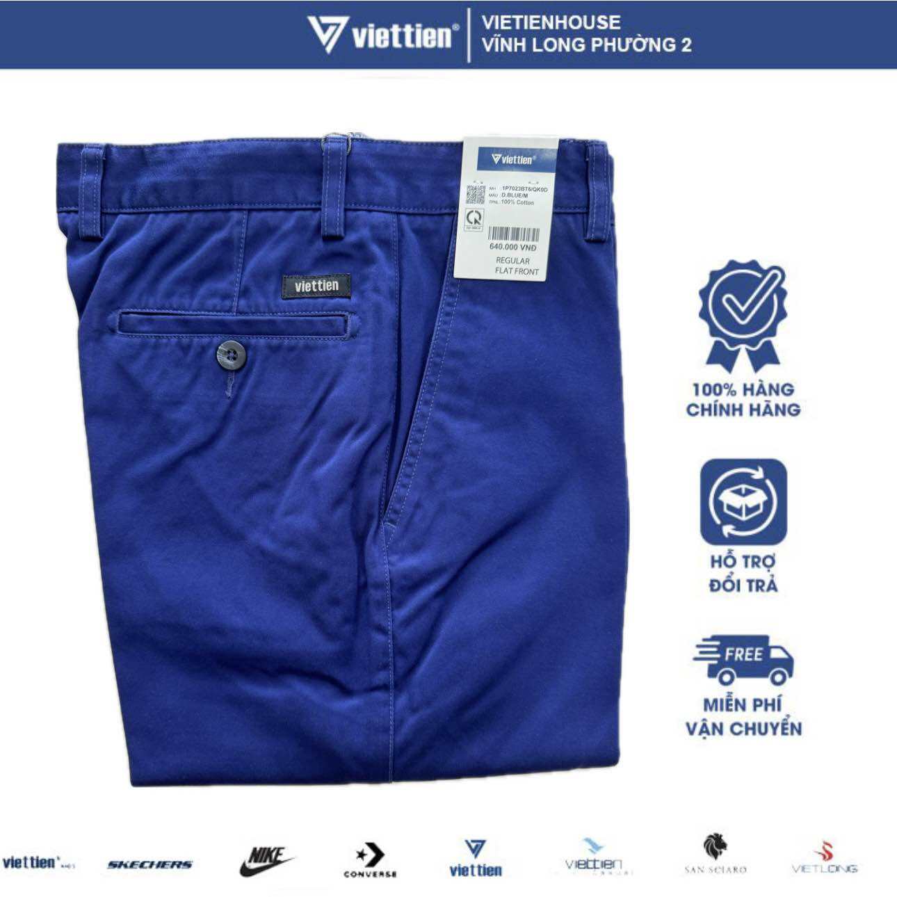 Quần Kaki nam Việt Tiến form Regular màu D.BLUE/M (1P7023BT6)