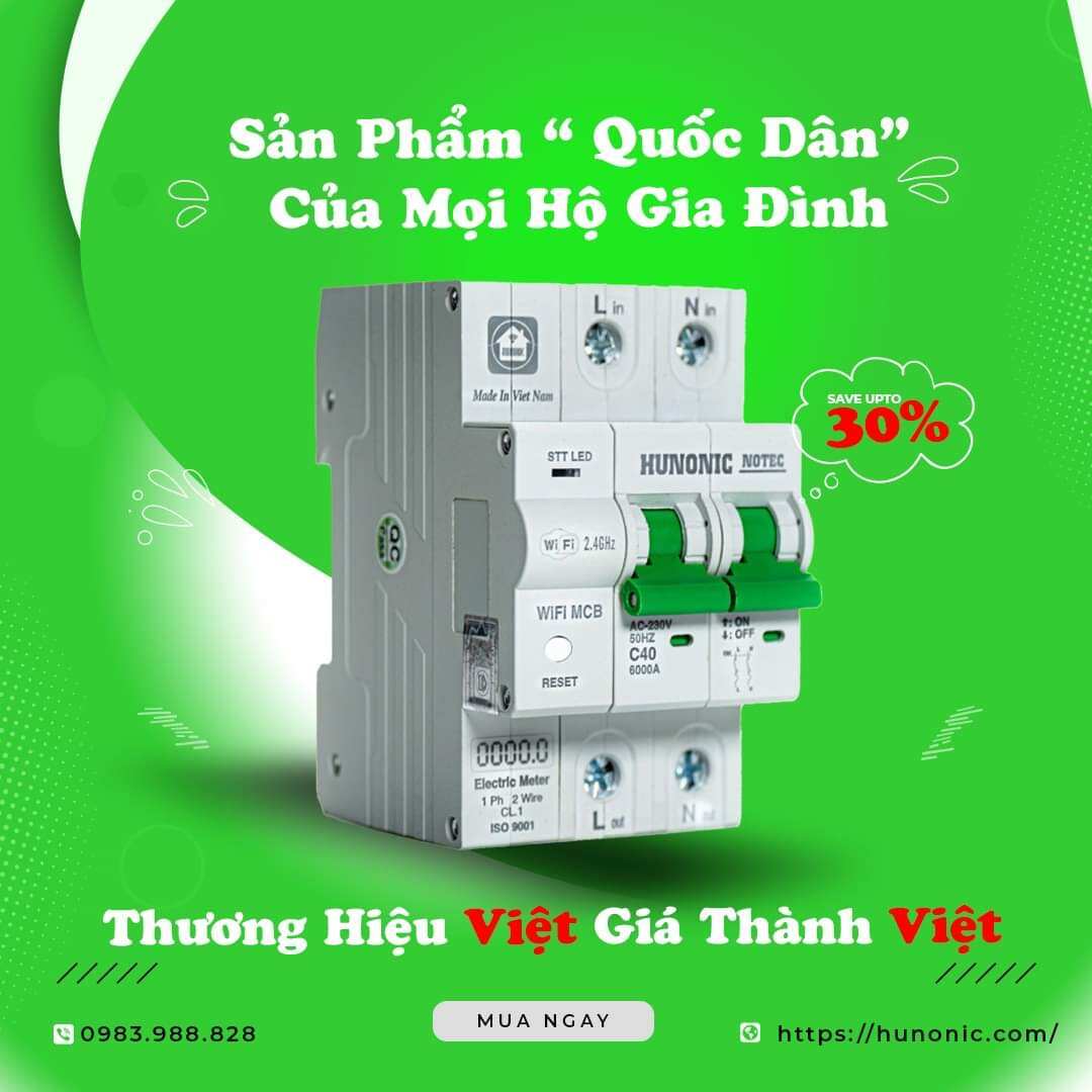 Aptomat đo năng lượng hunonic notec wifi 2.4ghz - 80a