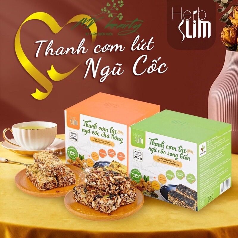 Bánh thanh cơm gạo lứt sấy ngũ cốc herbslim chính hãng, gạo lứt chà bông, gạo lứt rong biển full hộp 10 gói