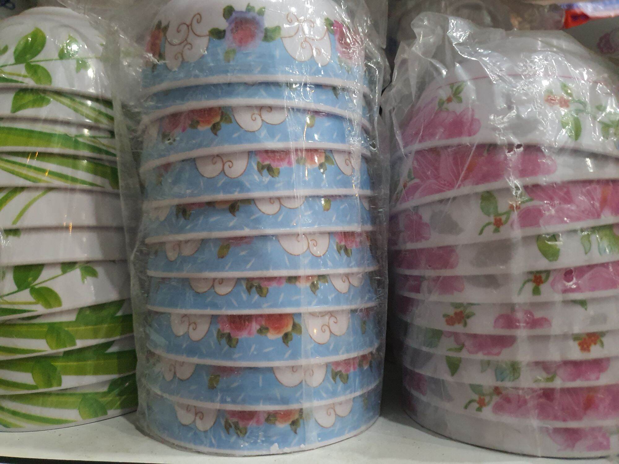 Set 10 chén cơm nhựa melamine in hoa văn ngẫu nhiên