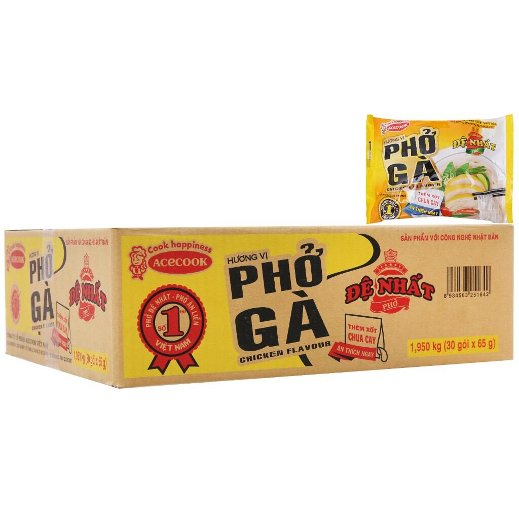 Phở Đệ nhất Bò Gà Mix 65gr (15 gói vị bò + 15 gói vị gà)