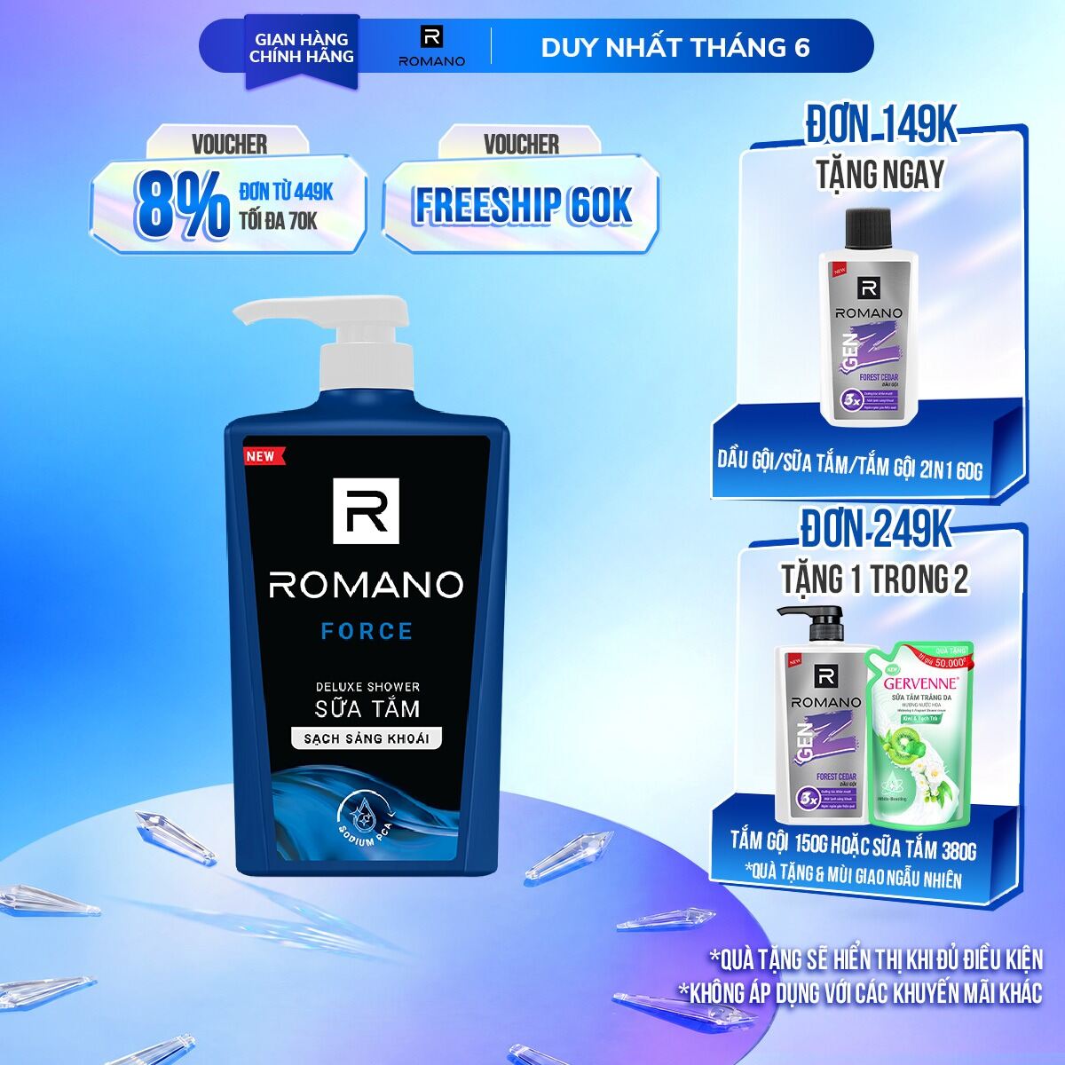 Sữa tắm hương nước hoa Romano Force 650g