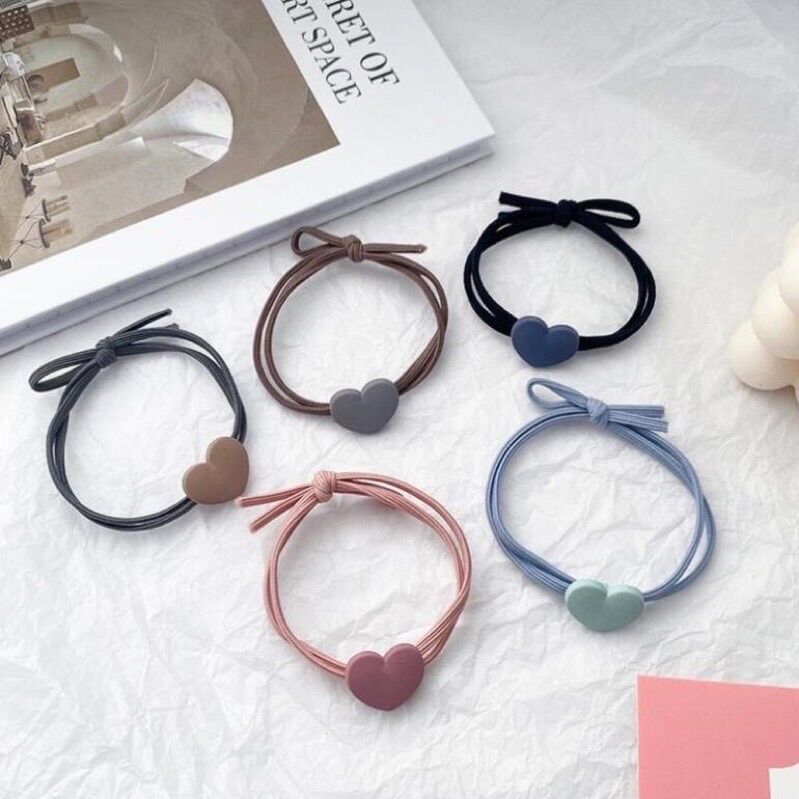 Dây cột tóc màu pastel hình trái tim xinh xắn