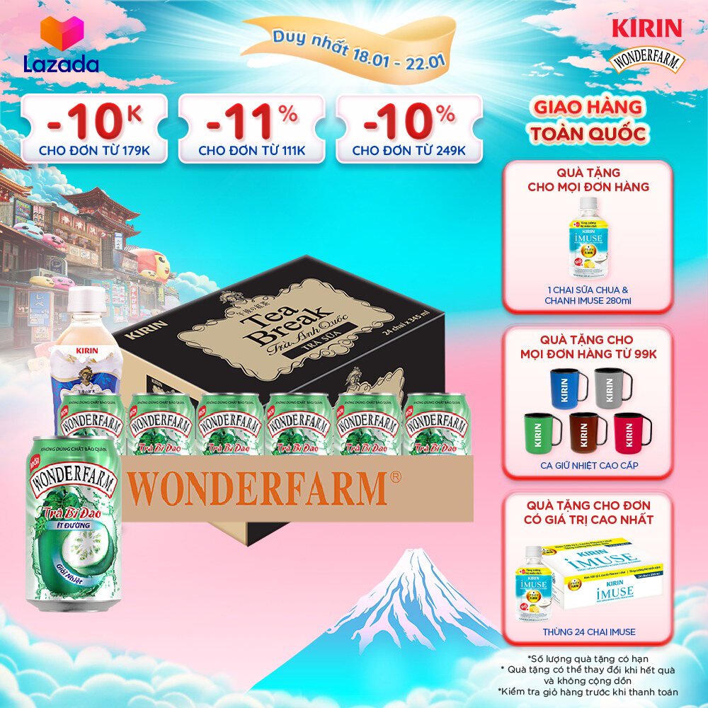[Duy nhất 25.02 - 28.02]  [Giao hàng toàn quốc] 1 Thùng - Trà Bí Đao WONDERFARM Ít Đường 310ml