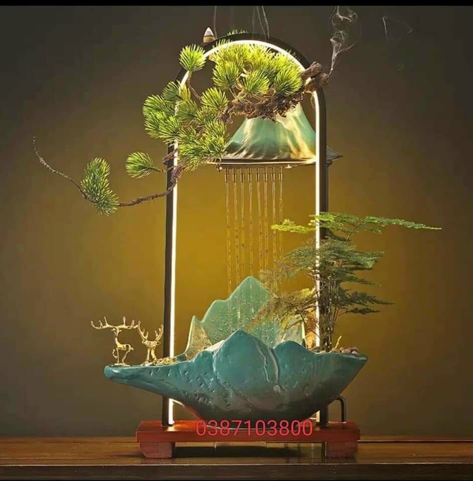 Thác nuoc phong thủy huou may mắn và tài lộc đen led chữ U