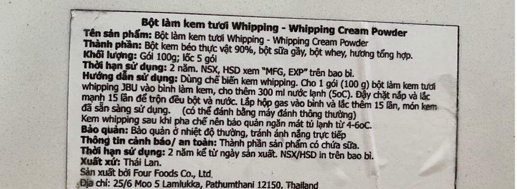 Bột Whipping cream làm kem tươi 100g