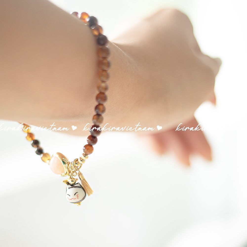 Vòng tay hạt đá Agate lục lạc mèo Kitty Goo