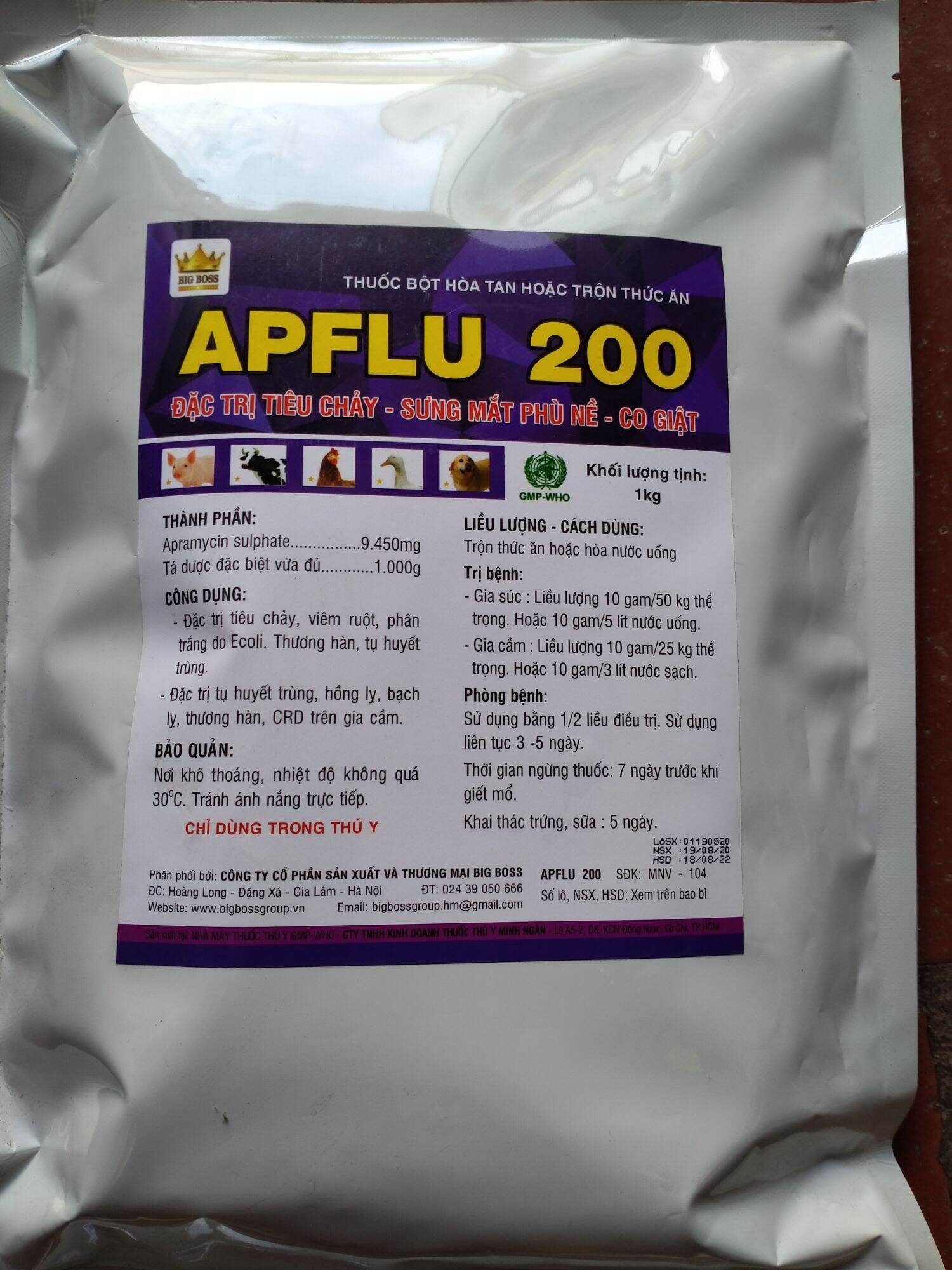 APFLU 200 -chưa tiêu chảy, sưng mắt phù nề, co giật cho gà vịt
