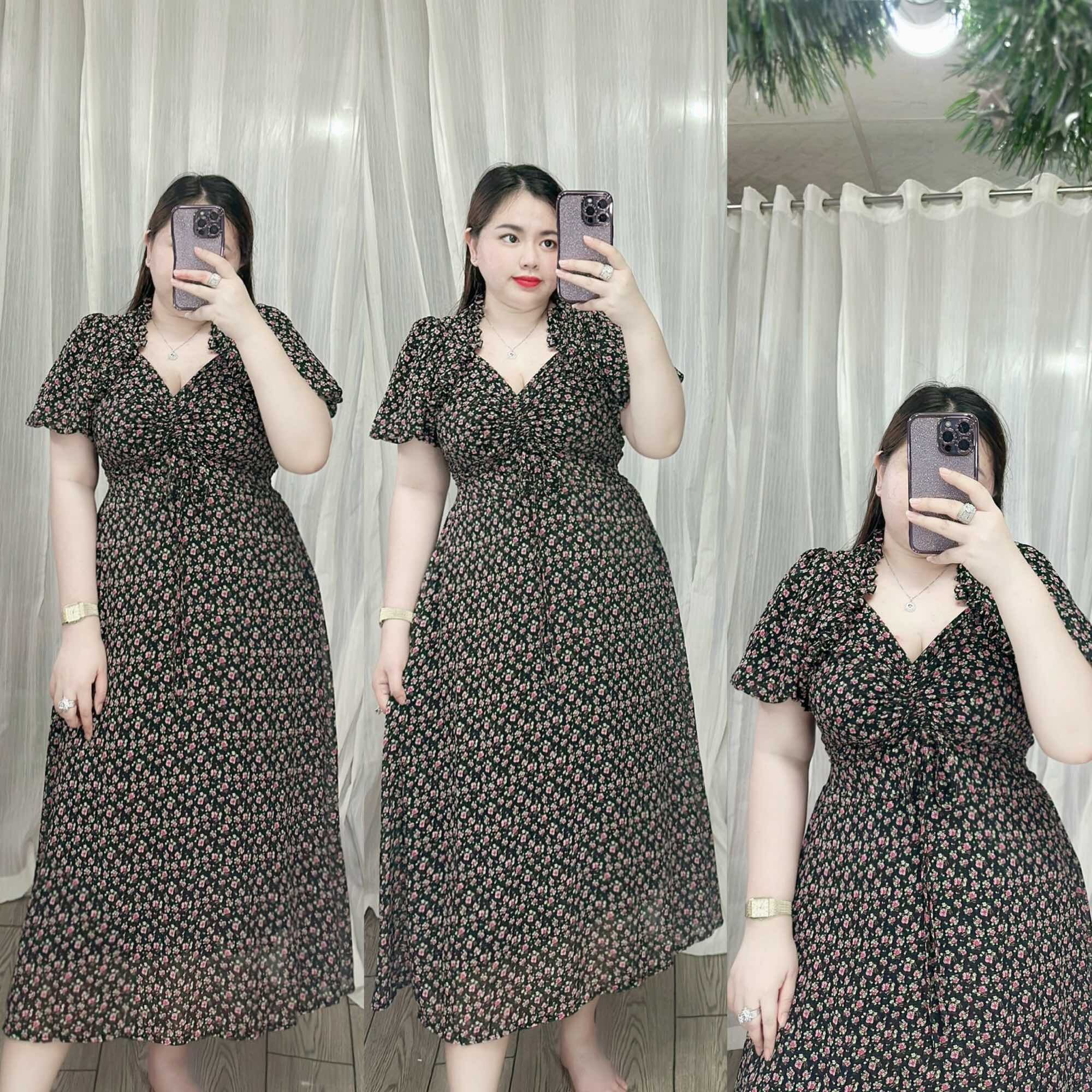 [Bigsize 60-90kg] Đầm rút voan tay bí