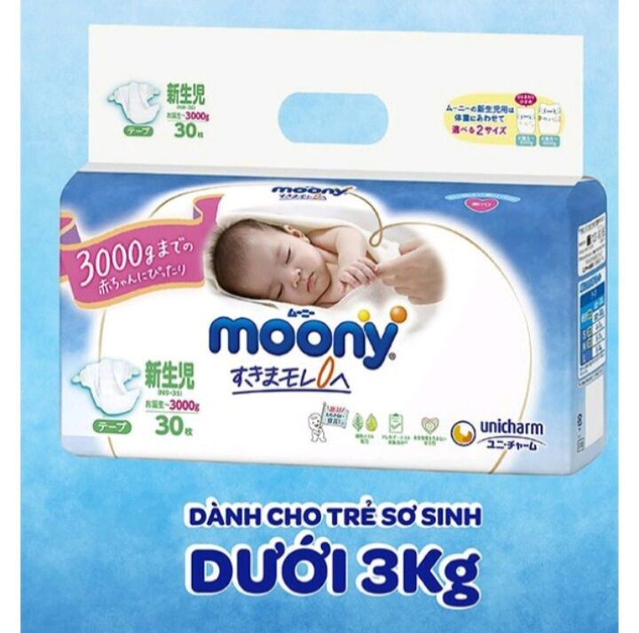 Tã dán sơ sinh Moony Nb30 cho trẻ sơ sinh dưới 3kg