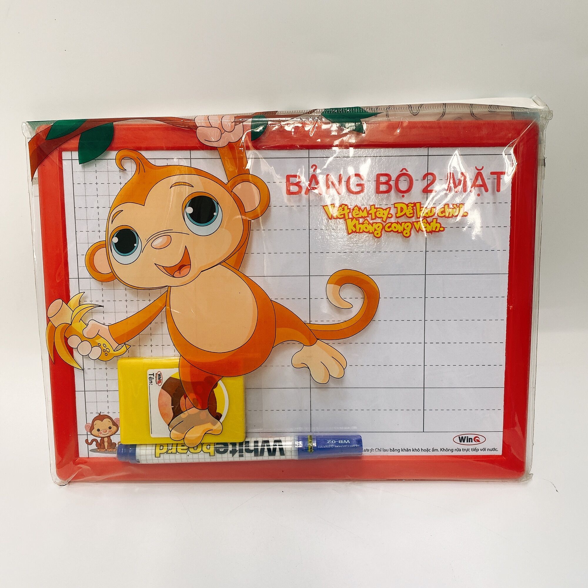 Bảng bộ 2 mặt WinQ nhỏ kèm bút lông và bông xóa