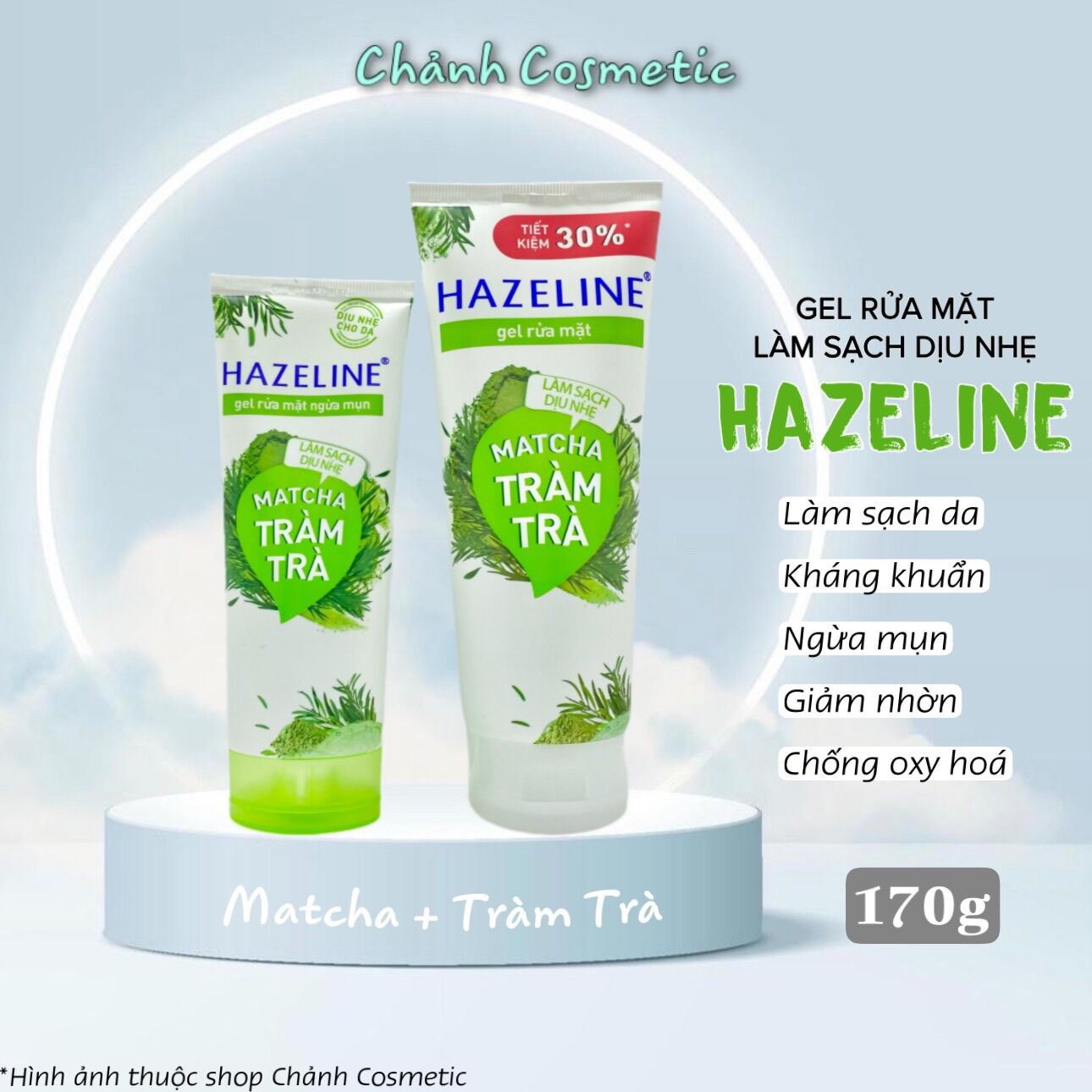 Sữa rửa mặt ngừa mụn, kháng khuẩn hazeline matcha tràm trà 170g