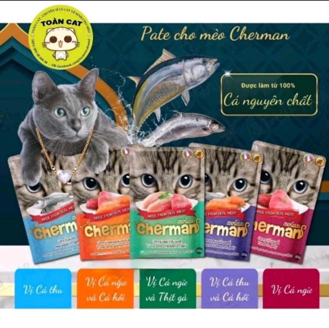 Combo 15 gói pate Cherman 85g cho mèo-Pate cho mèo mọi lứa tuổi