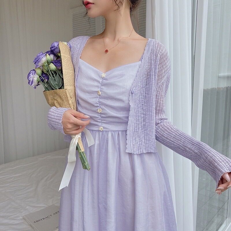 Áo Khoác Cardigan Len Mỏng 1 Cúc Màu Nhẹ Nhàng Vintage Đẹp