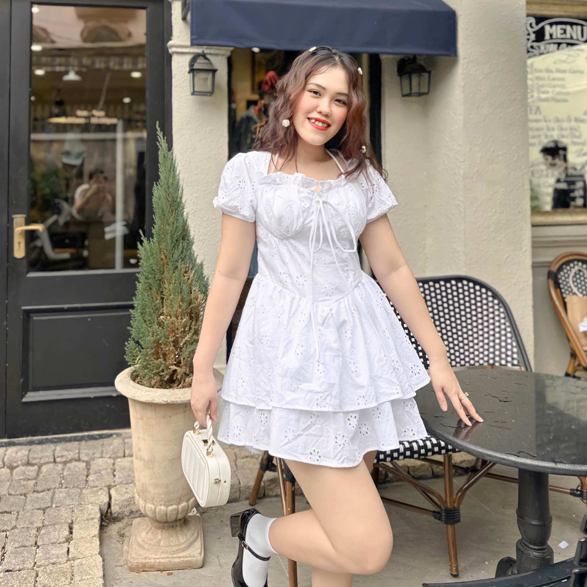OOTD BIGSIZE | Đầm xô hoa tầng dây buộc cổ