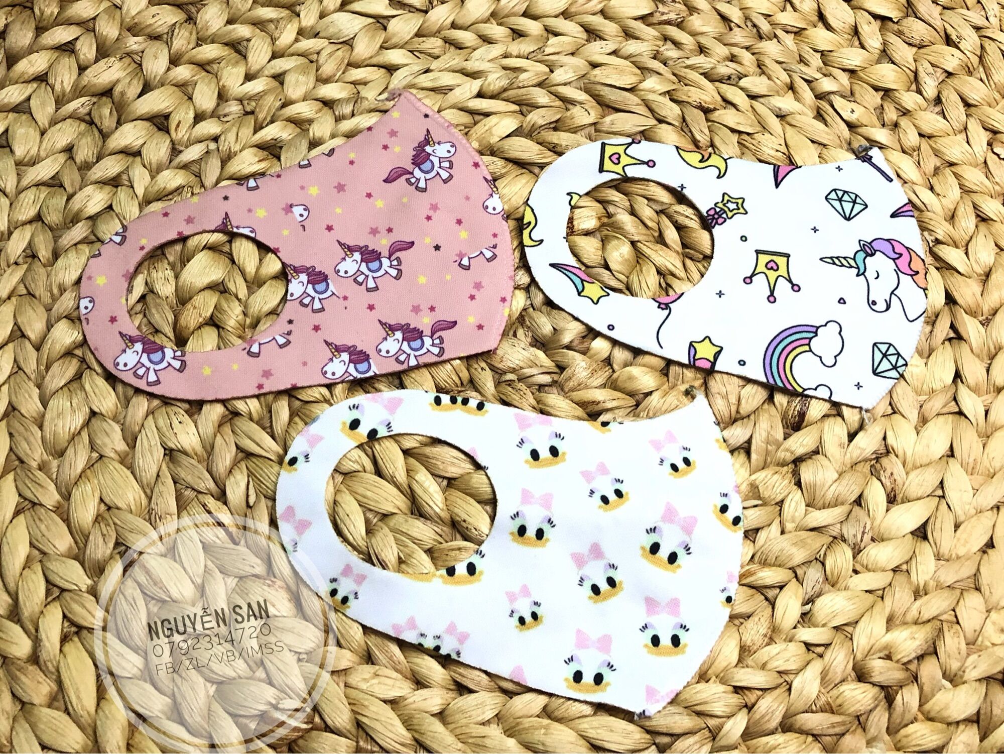 Khẩu trang vải poly 2 da 1 lớp trẻ em bộ 5-10cái