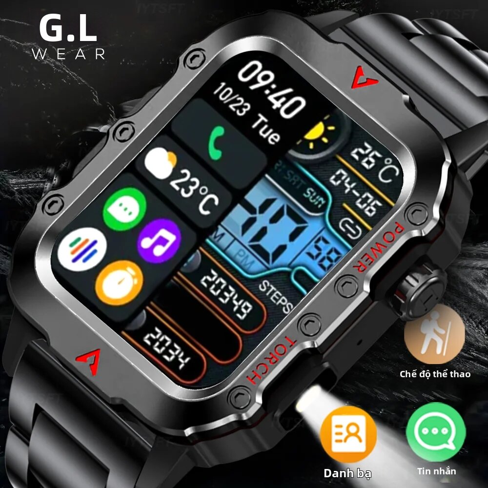 laxasfit | Đồng Hồ Thông Minh Bluetooth G.L Wear 2025 Dành Cho Nam Nữ, Thiết Bị Theo Dõi Thể Dục Thể Thao, Đèn Pin LED, Đồng Hồ Ngoài Trời Đa Chức Năng Với Chức Năng Theo Dõi Nhịp Tim