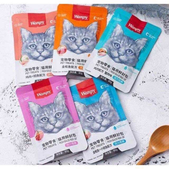 Combo 10 pate Wanpy, hộp 10 túi pate mèo Wanpy mix vị