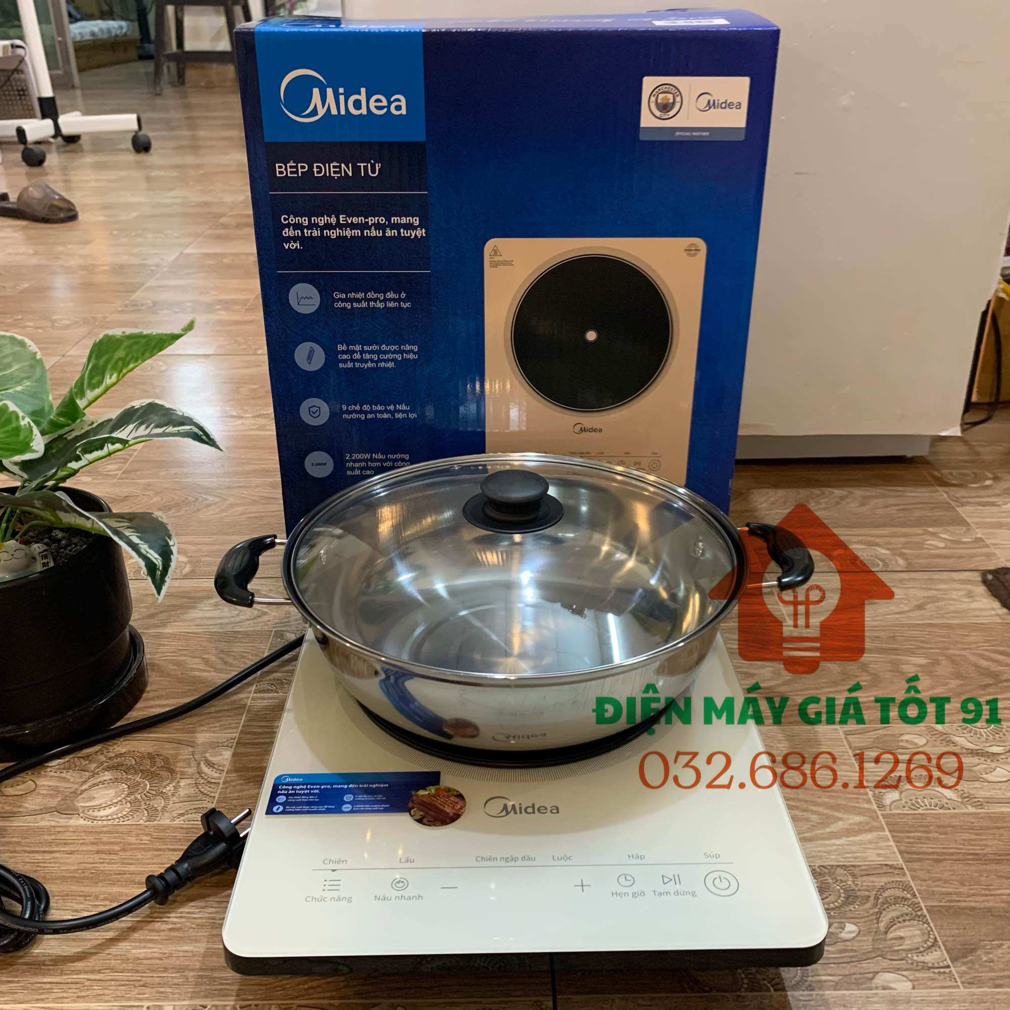 Bếp điện từ midea mic221toaga tiết kiệm điện công suất 2200w-tặng kèm nồi lẩu-bảo hành 12 tháng