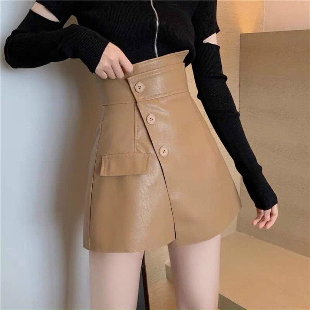 quần váy da phối 3 cúc 626
