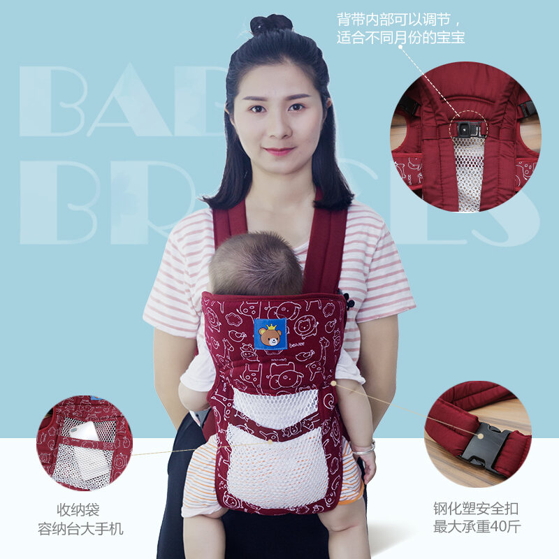 Aiyuanmei Túi Đeo Lưng Em Bé Đa Chức Năng Cotton Kiểu Ôm Trước Hai Dây Trẻ thumbnail