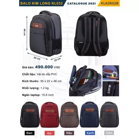 BALO LAPTOP 15.6INCH KIM LONG KL 032 MÀU ĐỎ
