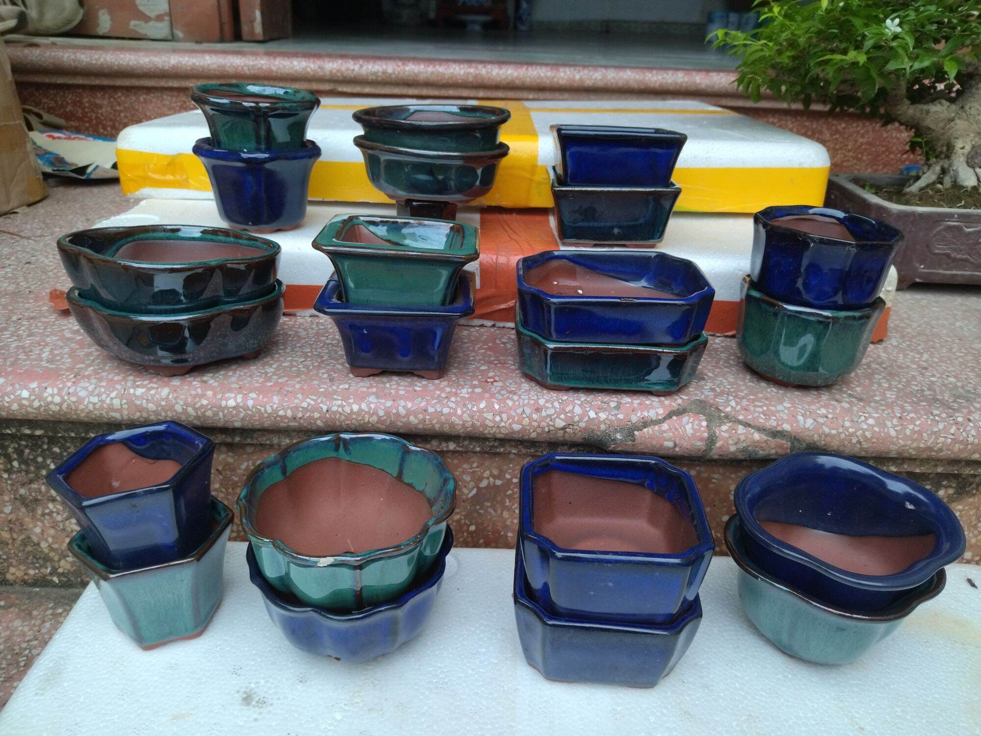 22 chậu men hỏa biến trồng bonsai, sen đá